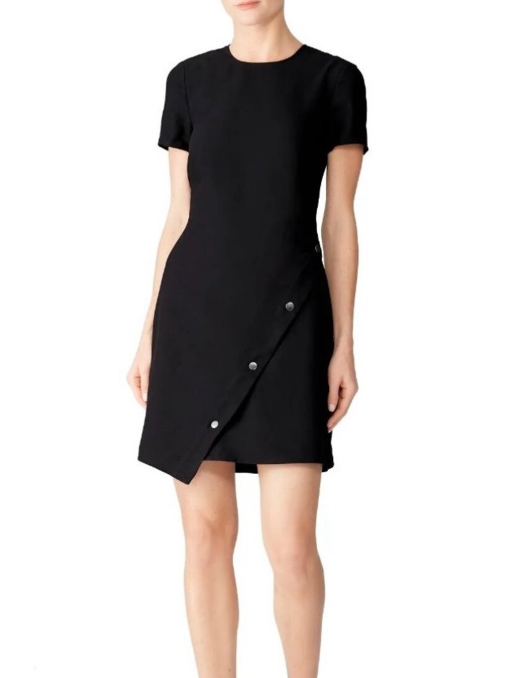 Rebecca Minkoff Black Short Sleeve Mini Dress with metal Buttons Sz 10